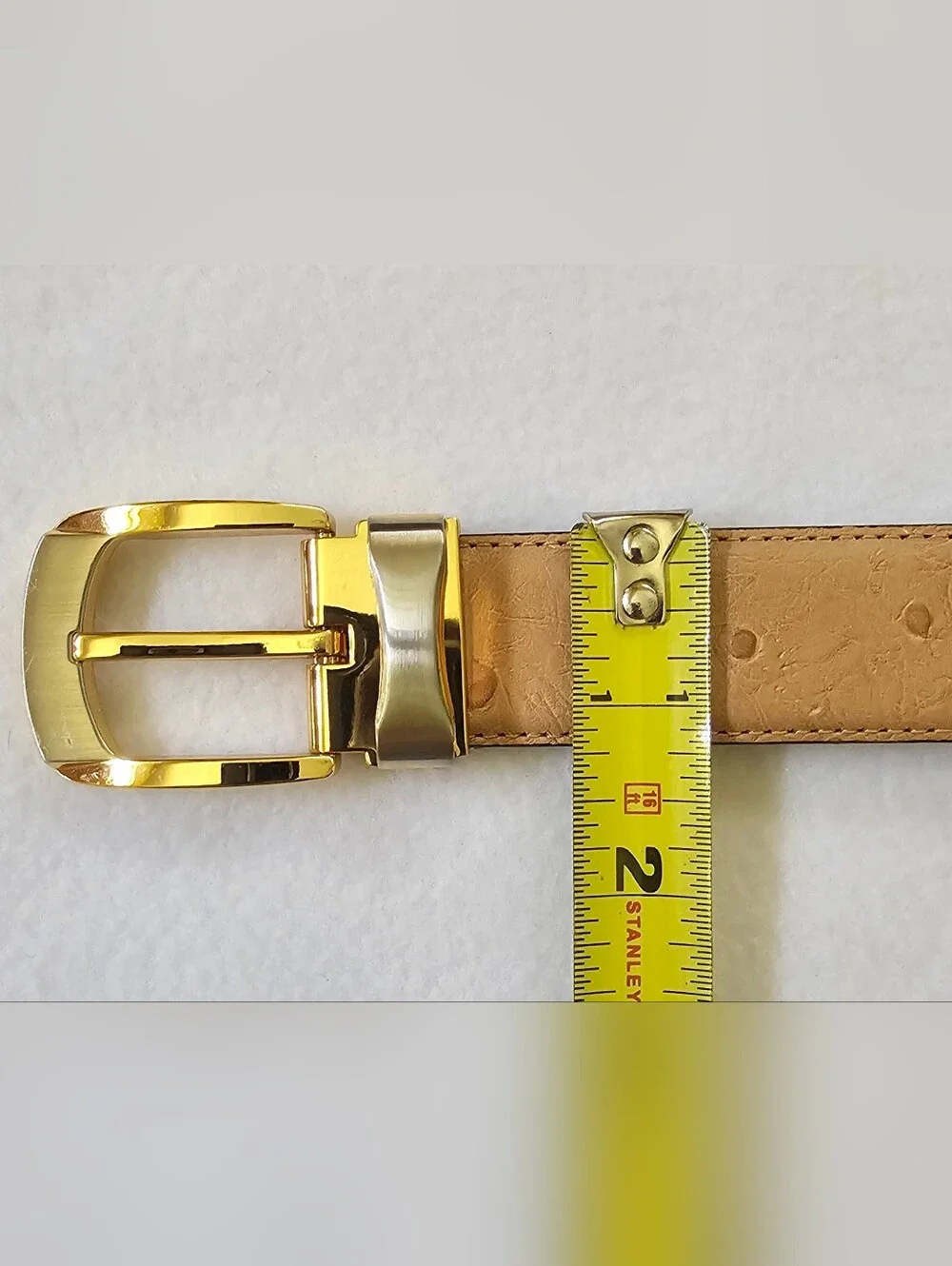 AVANTI Beautiful Ostrich Print Leather  Belt With Silver And Gold Buckle Size L